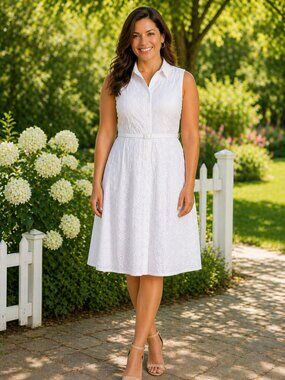 Brooks Brothers - white sleeveless eyelet summer dress - Size 16